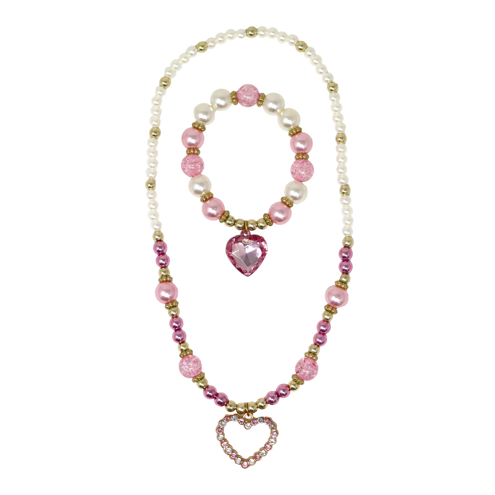 Pink Poppy Pearl Heart Necklace Set image 1