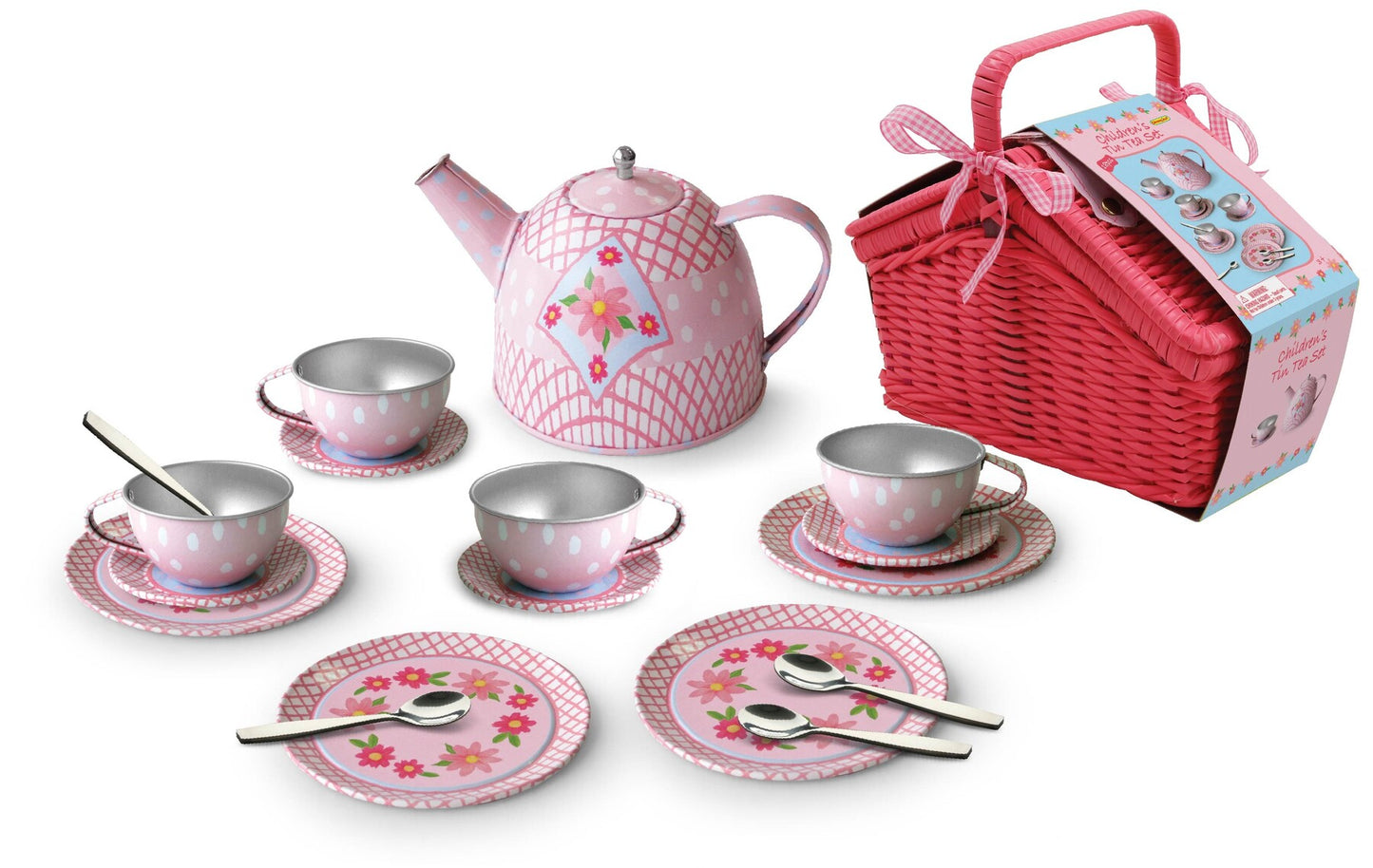 Kaper Kidz - Floral Tin Tea Set in Picnic Basket 18pcs image 1