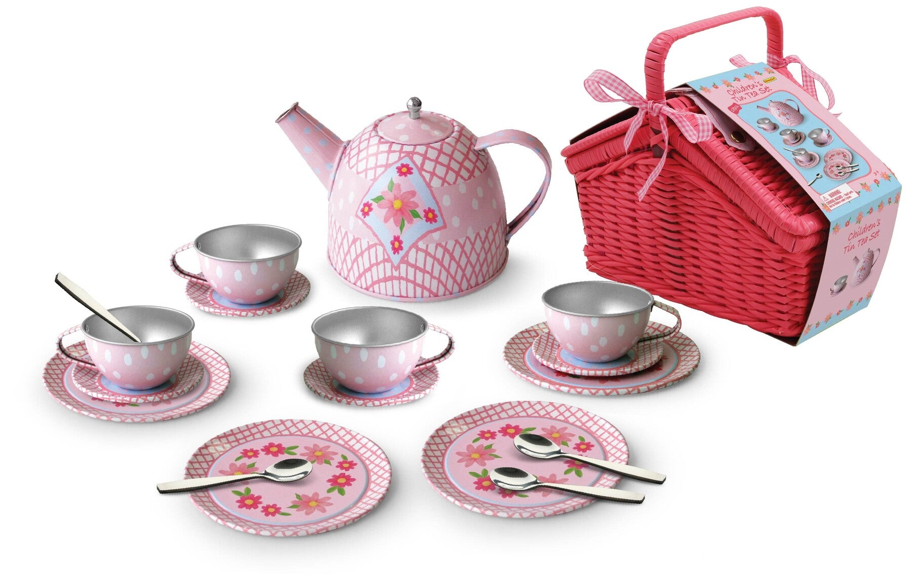 Kaper Kidz - Floral Tin Tea Set in Picnic Basket 18pcs image 1