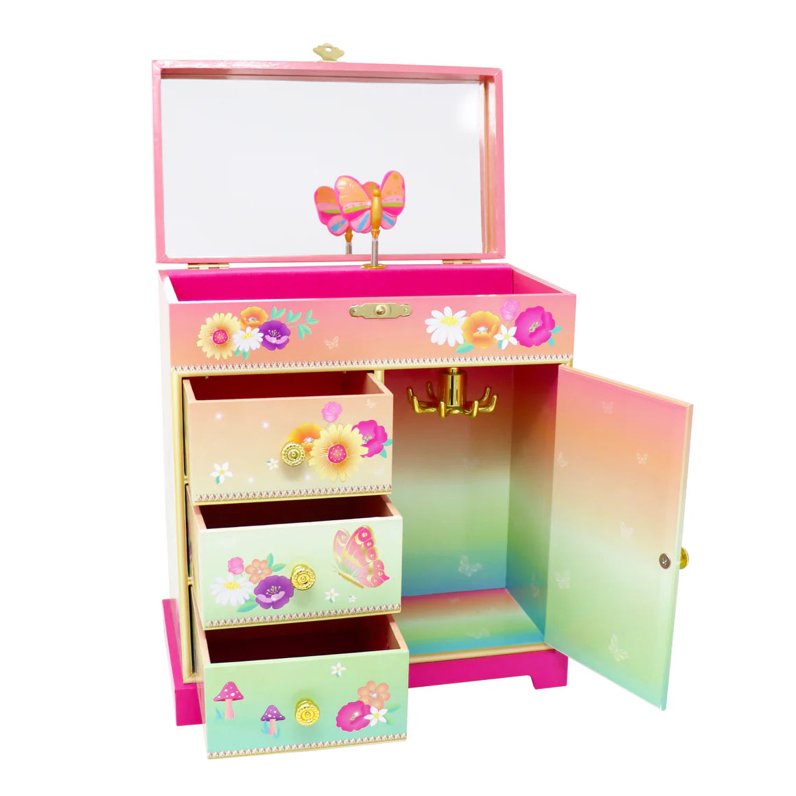 Pink Poppy -Rainbow Butterfly Large Music Box image 1