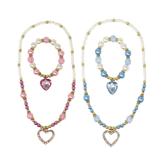Pink Poppy Pearl Heart Necklace Set image 0