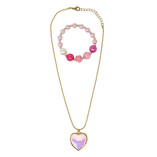 Pink Poppy Dreamland Mermaid Heart Necklace Set image 0