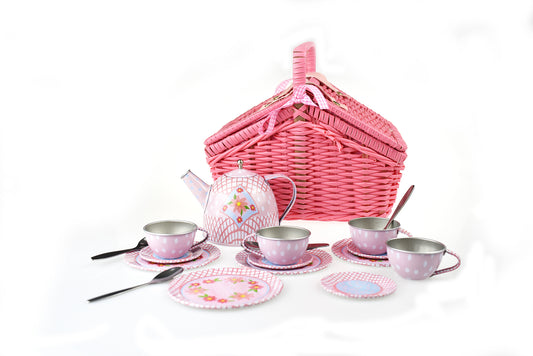 Kaper Kidz - Floral Tin Tea Set in Picnic Basket 18pcs image 0