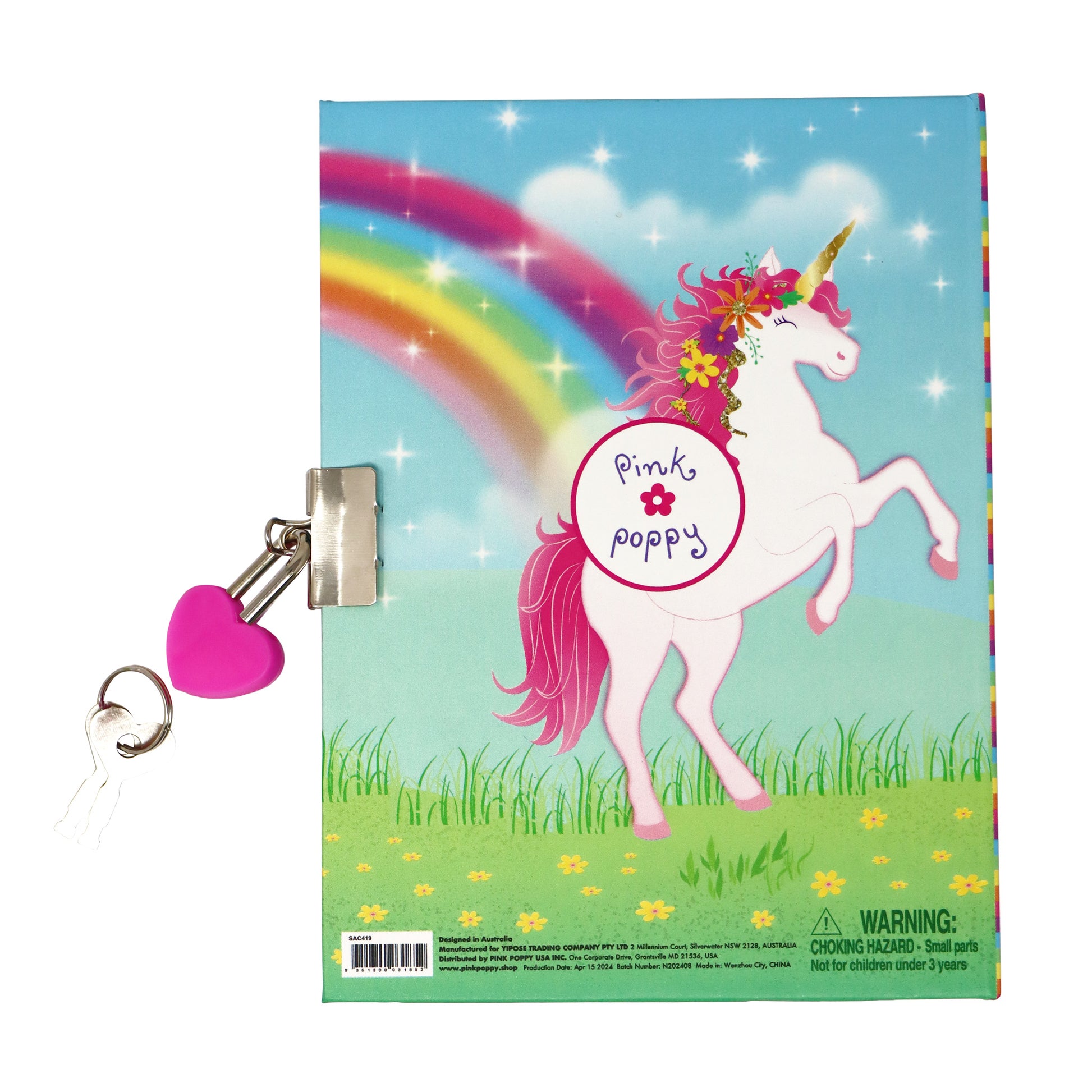Pink Poppy Unicorn Lockable Notebook image 1
