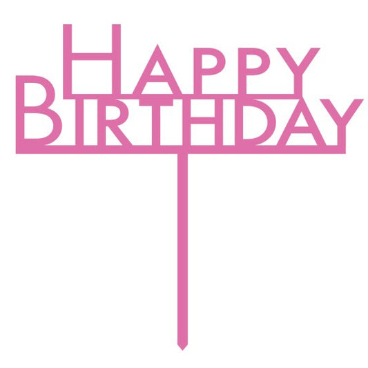 Cake Topper Pick Happy Birthday Bright Pink Acrylic image 0