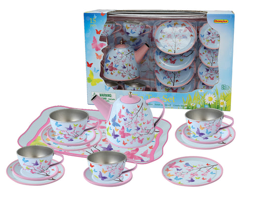 Kaper Kidz - Pink Blossom Butterfly Tin Tea Set 15pcs image 0