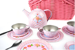 Kaper Kidz - Floral Tin Tea Set in Picnic Basket 18pcs image 2
